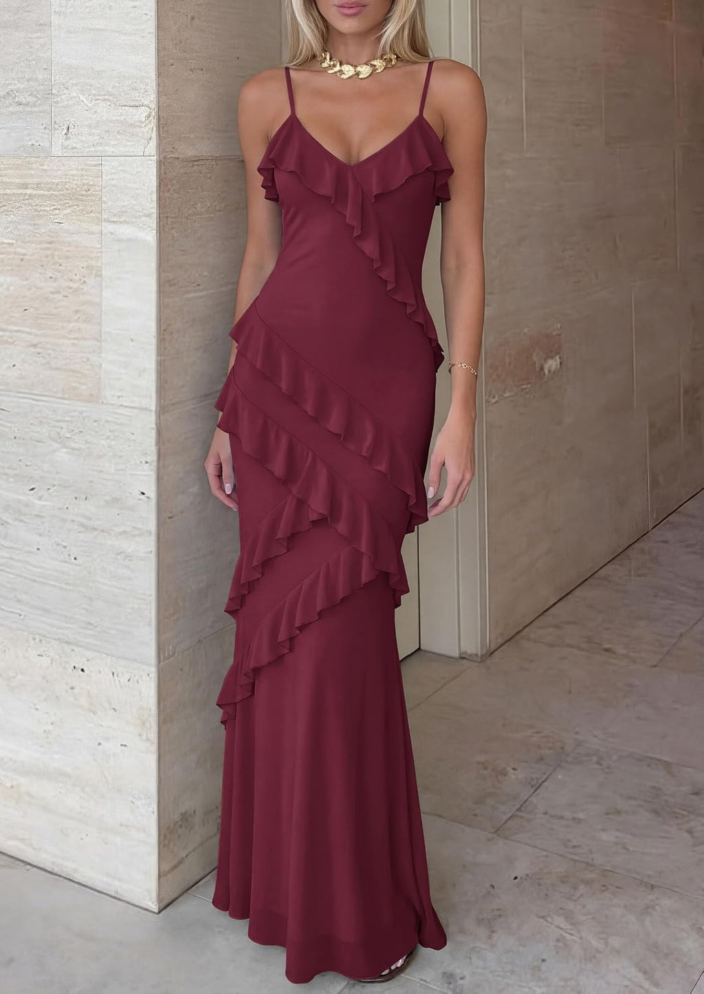 PRETTYGARDEN Women 2026 Wedding Guest Cocktail Maxi Dress Spaghetti Strap Sleeveless V Neck Bodycon Mesh Party Summer Outfits
