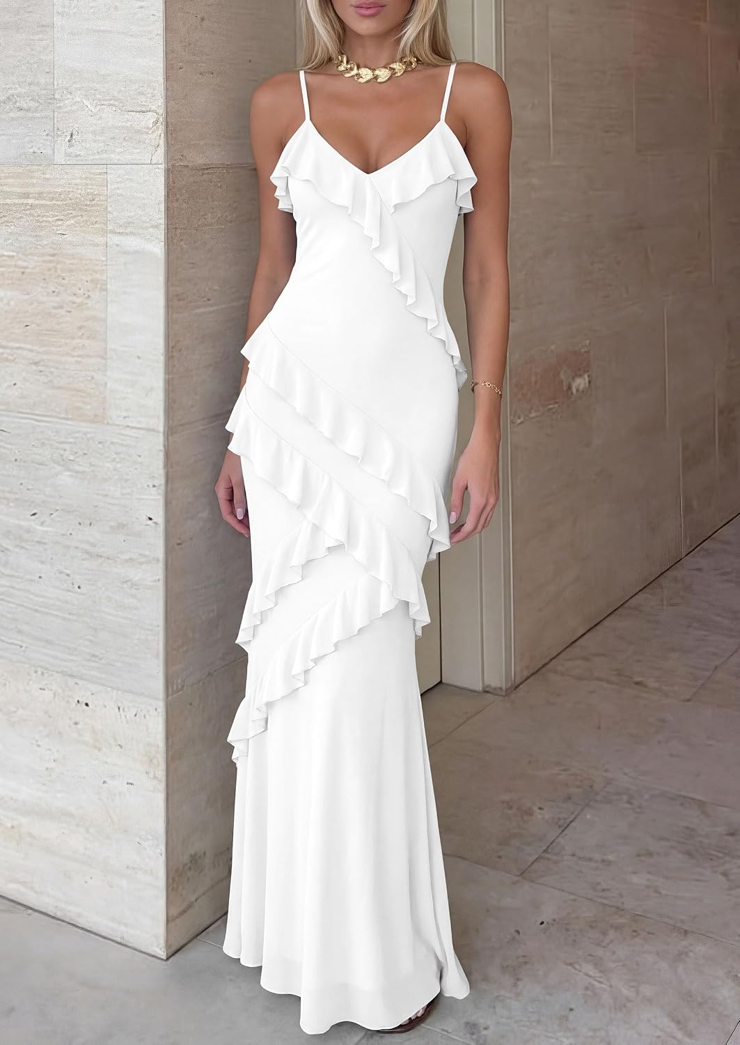 PRETTYGARDEN Women 2026 Wedding Guest Cocktail Maxi Dress Spaghetti Strap Sleeveless V Neck Bodycon Mesh Party Summer Outfits