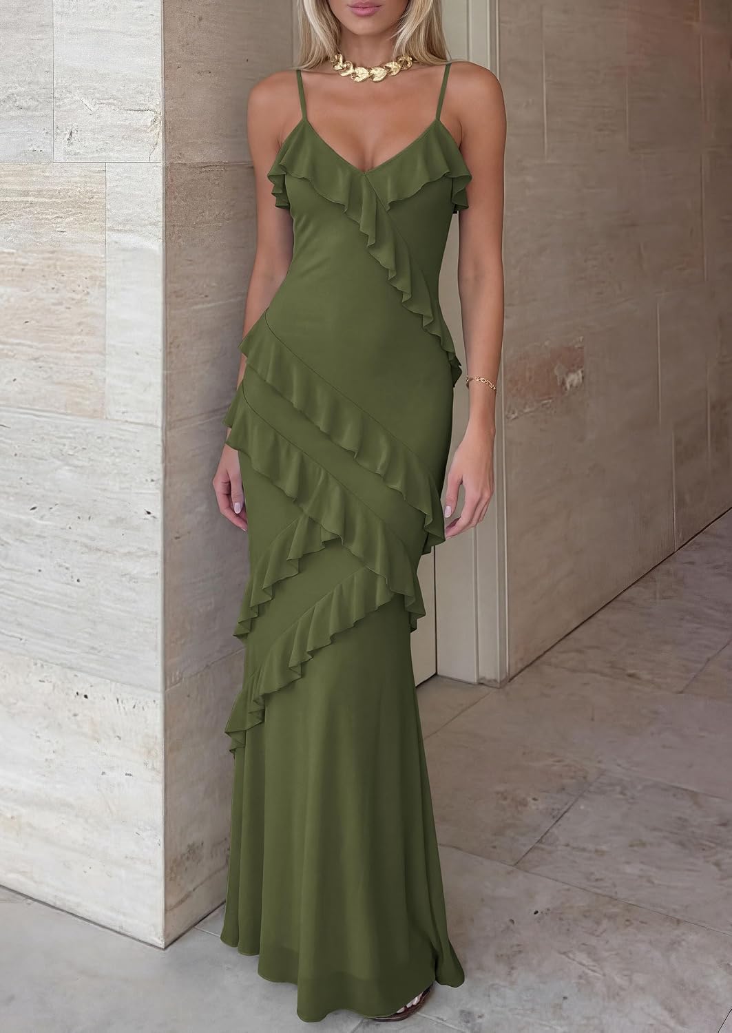 PRETTYGARDEN Women 2026 Wedding Guest Cocktail Maxi Dress Spaghetti Strap Sleeveless V Neck Bodycon Mesh Party Summer Outfits