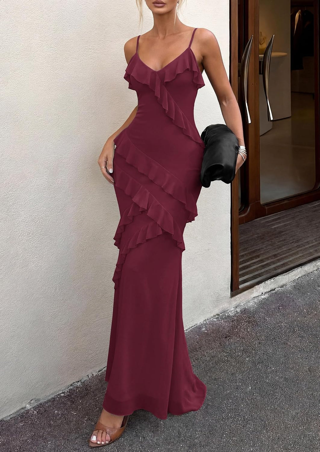 PRETTYGARDEN Women 2026 Wedding Guest Cocktail Maxi Dress Spaghetti Strap Sleeveless V Neck Bodycon Mesh Party Summer Outfits