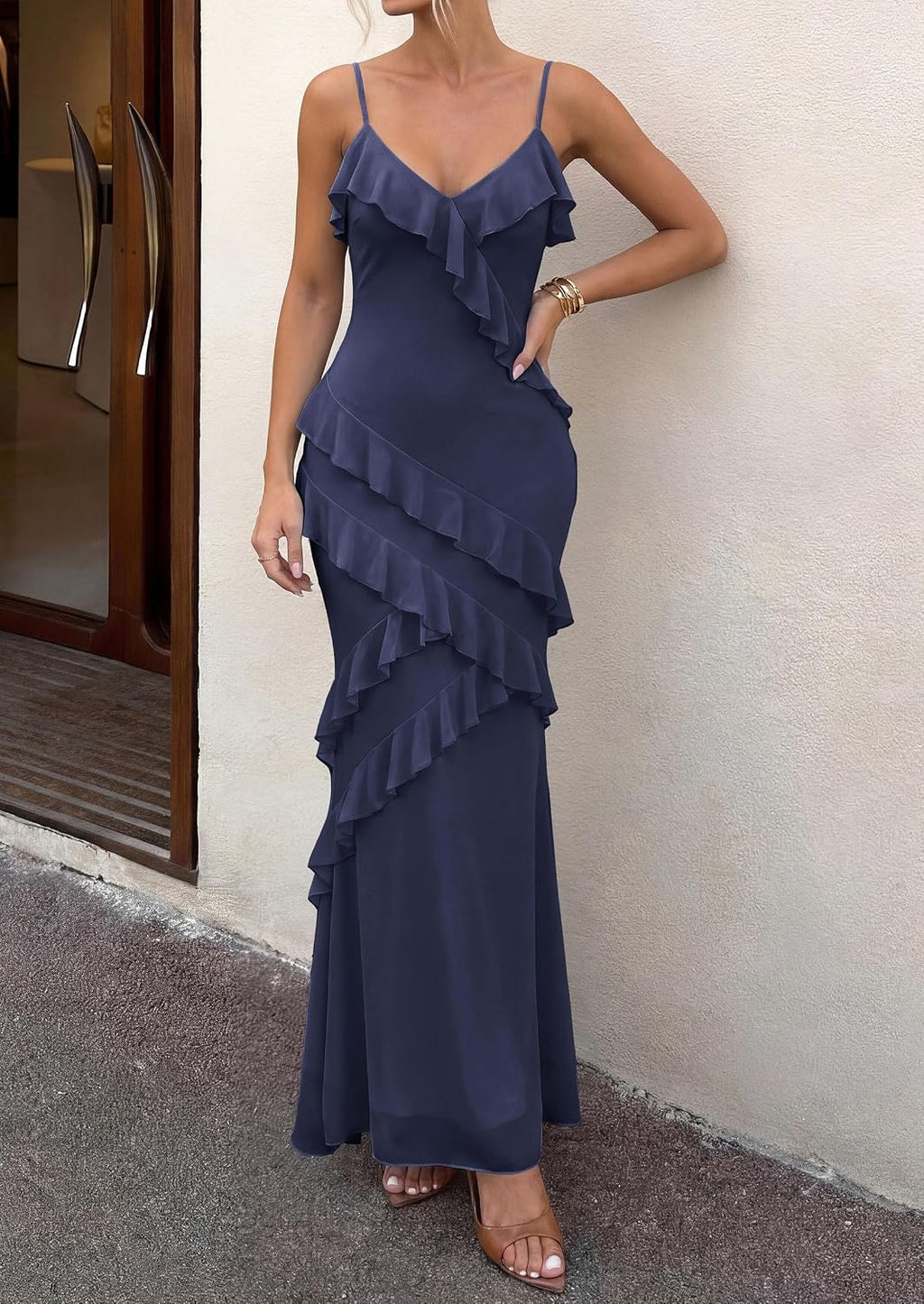 PRETTYGARDEN Women 2026 Wedding Guest Cocktail Maxi Dress Spaghetti Strap Sleeveless V Neck Bodycon Mesh Party Summer Outfits